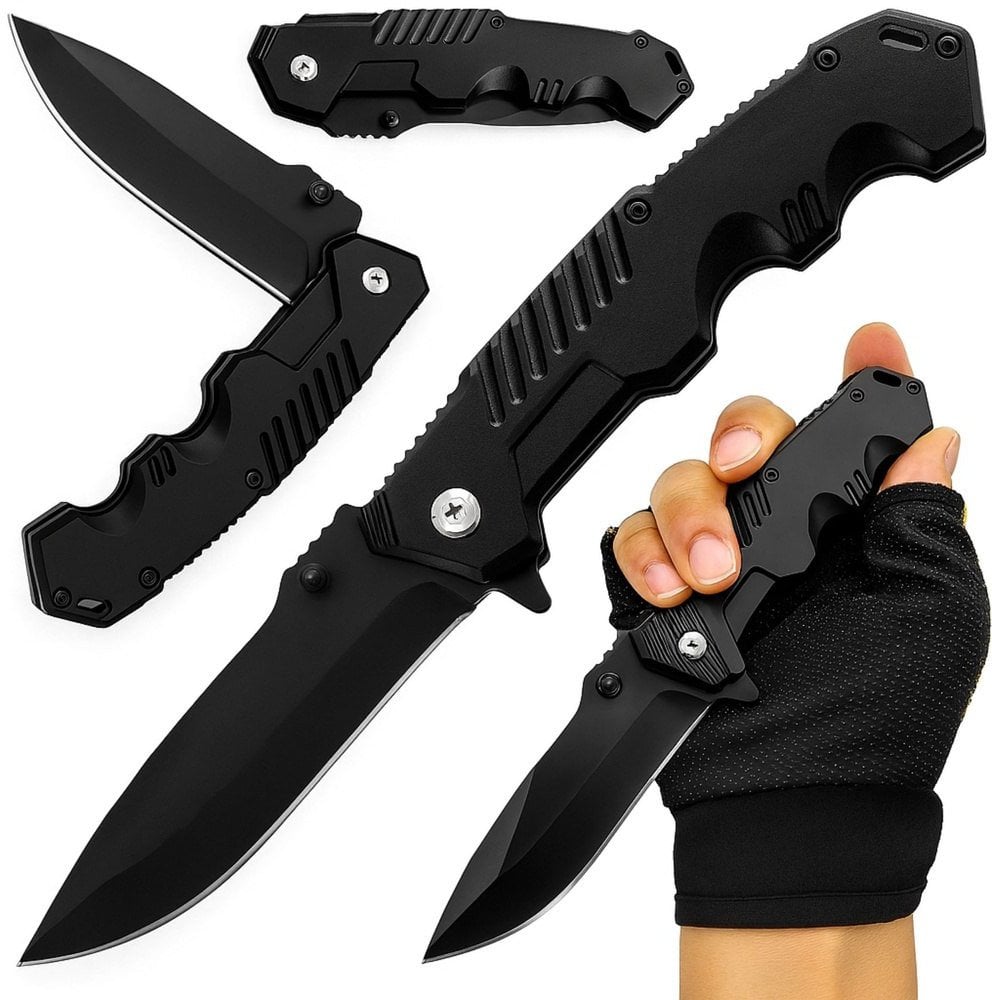 Nóż Survivalowy Taktyczny Myśliwski Składany Liner Lock Stal Czarny