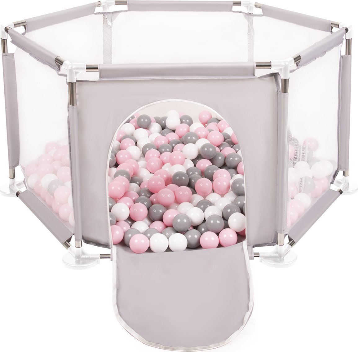 Selonis Selonis Sześciokąt składany KS-100X z piłeczkami 6cm szary: biały-szary-pudrowy róż 63x64/400piłek Zabawka kojec