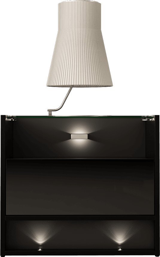 MEGSTYL SZAFKA NOCNA 55CM Z SZKLANĄ GÓRĄ I MOŻLIWĄ WSTAWKĄ DĄB WOTAN - VISION 5 Czarny mat - Czarny połysk