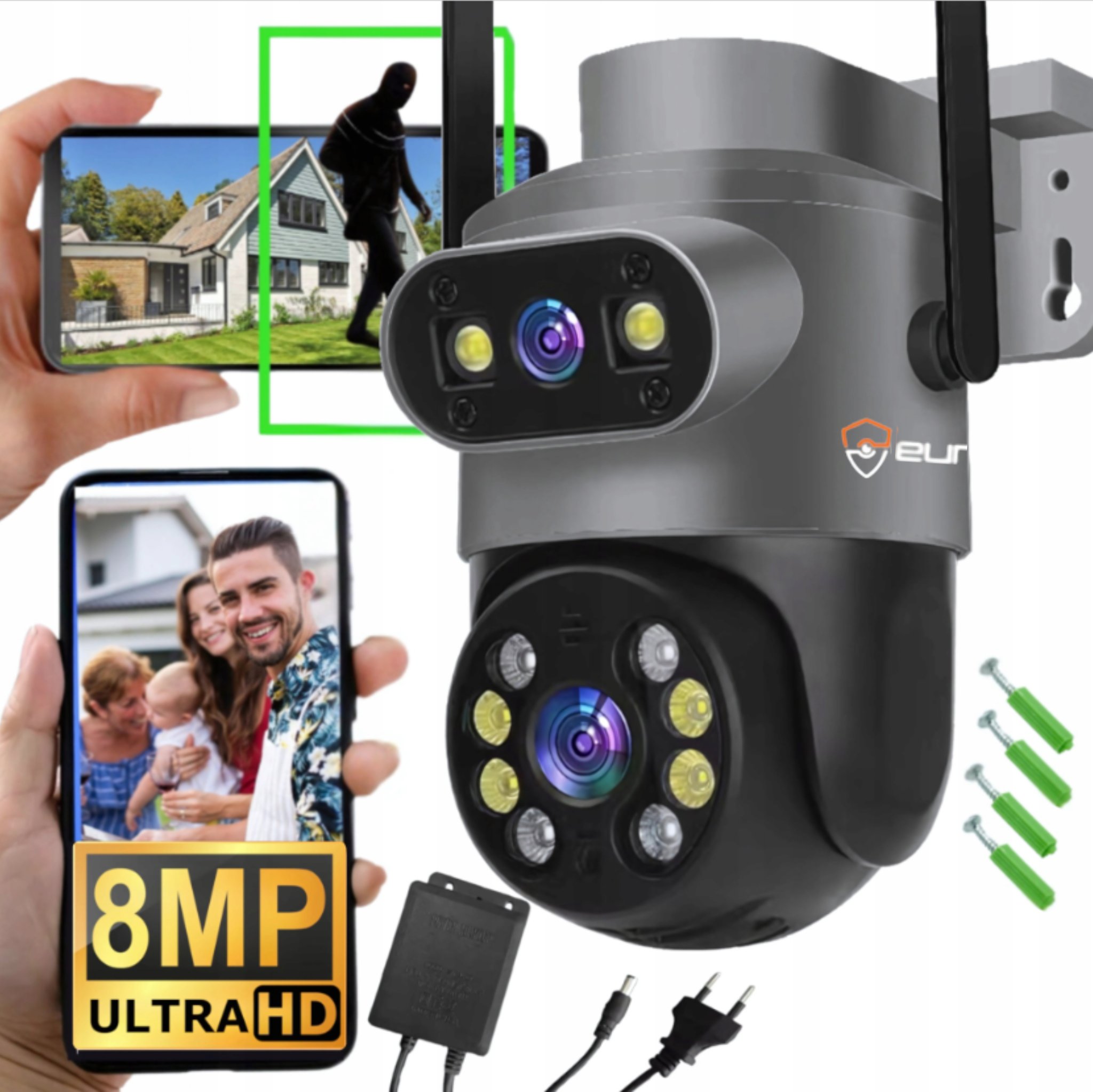BEZPRZEWODOWA OBROTOWA KAMERA WIFI 8MPx ULTRA HD PODWÓJNA DWA OBIEKTYWY UHD