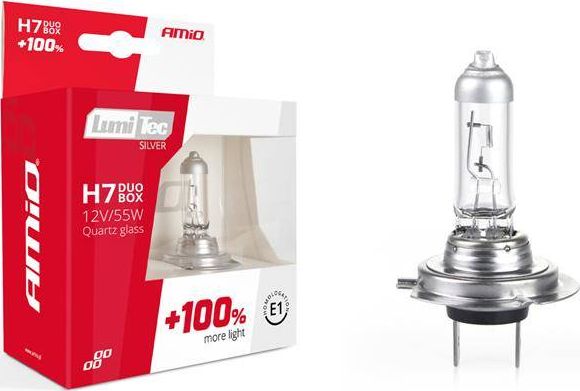 AMiO Zestaw żarówek halogenowych H7 12V 55W LumiTec SILVER +100% DUO BOX