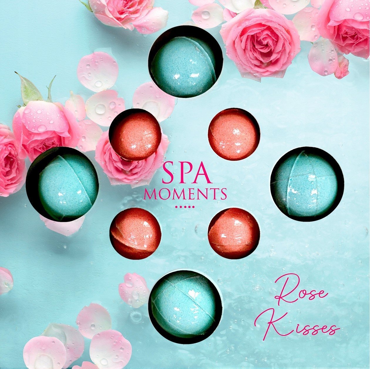 Spa Moments Zestaw kul do kąpieli rose kisses 4x30g, 4x20g-niebieskie 80g
