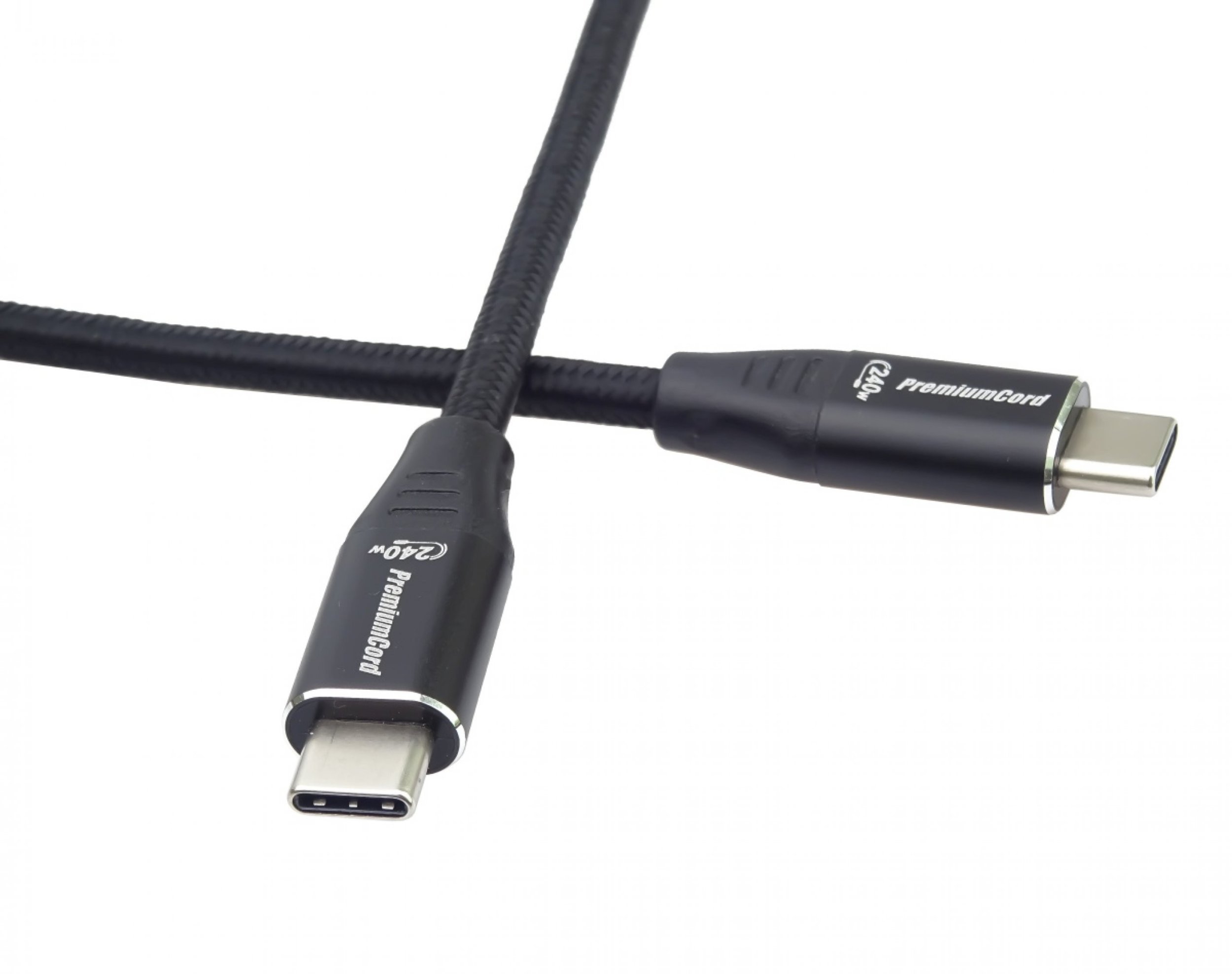 PREMIUMCORD Kabel USB-C M/M, 240W 480Mbps černý bavlněný oplet, 1,5m