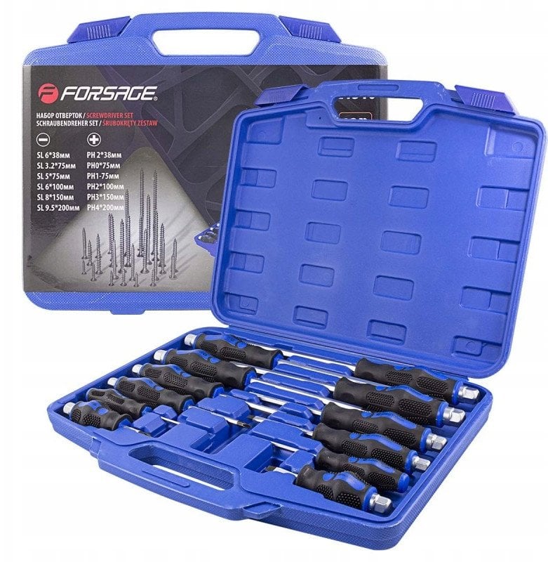 Forsage Zestaw śrubokrętów udarowych magnesowych 12el. (SL: 6.0x38,3.2x75,5.0x75,6.0x100,8.0x150,9.5x2)