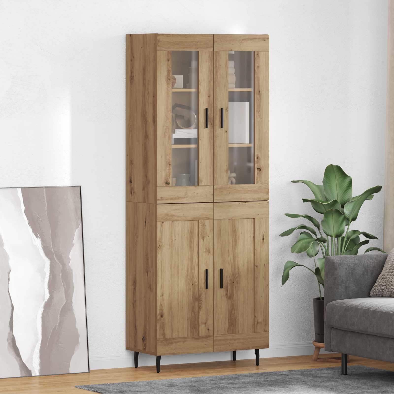vidaXL Highboard 2 pcs Dąb rzemieślniczy Drewno inżynieryjne i szkło