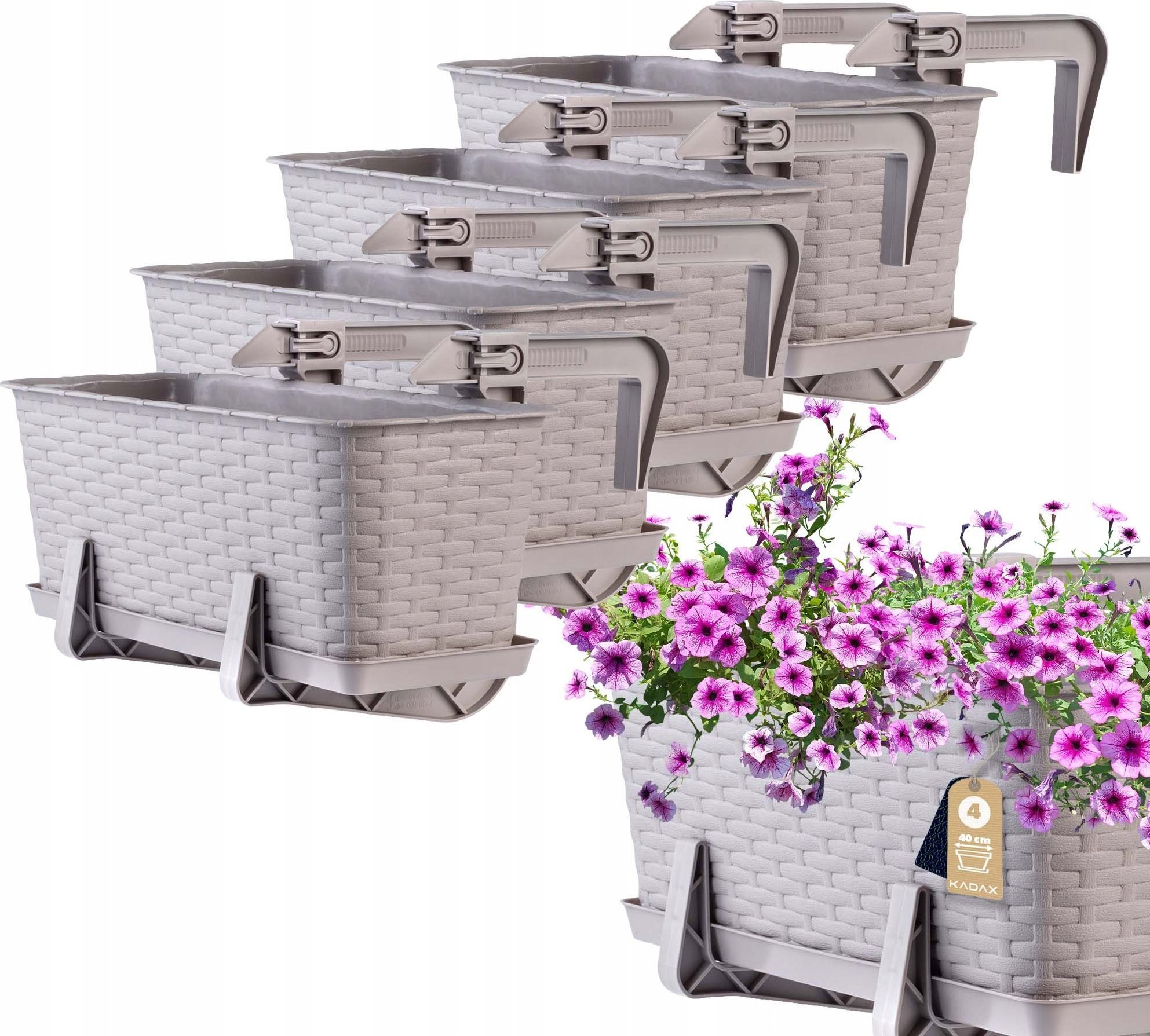 Kadax KADAX 4x Skrzynka Balkonowa Doniczka 40cm Uchwyty