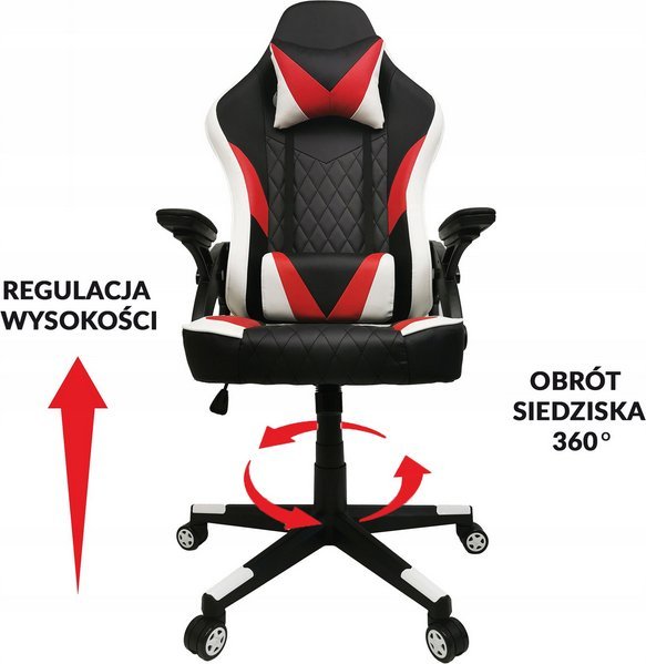 Krzesło biurowe kontrast Fotel gamingowy obrotowy regulacja krzesło dla gracza KG106 czarny+czerwony+biały