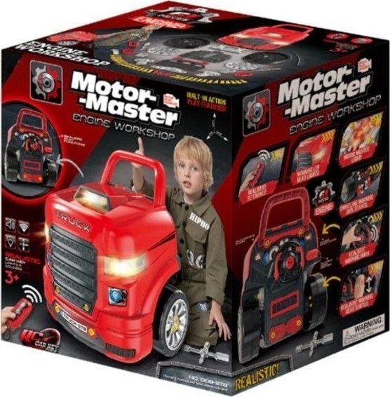 Zestaw Mechanika, Samochód Auto Silnik Do Rozkręcania, Warsztat 61 Elementów, Ciężarówka, Czerwony Truck