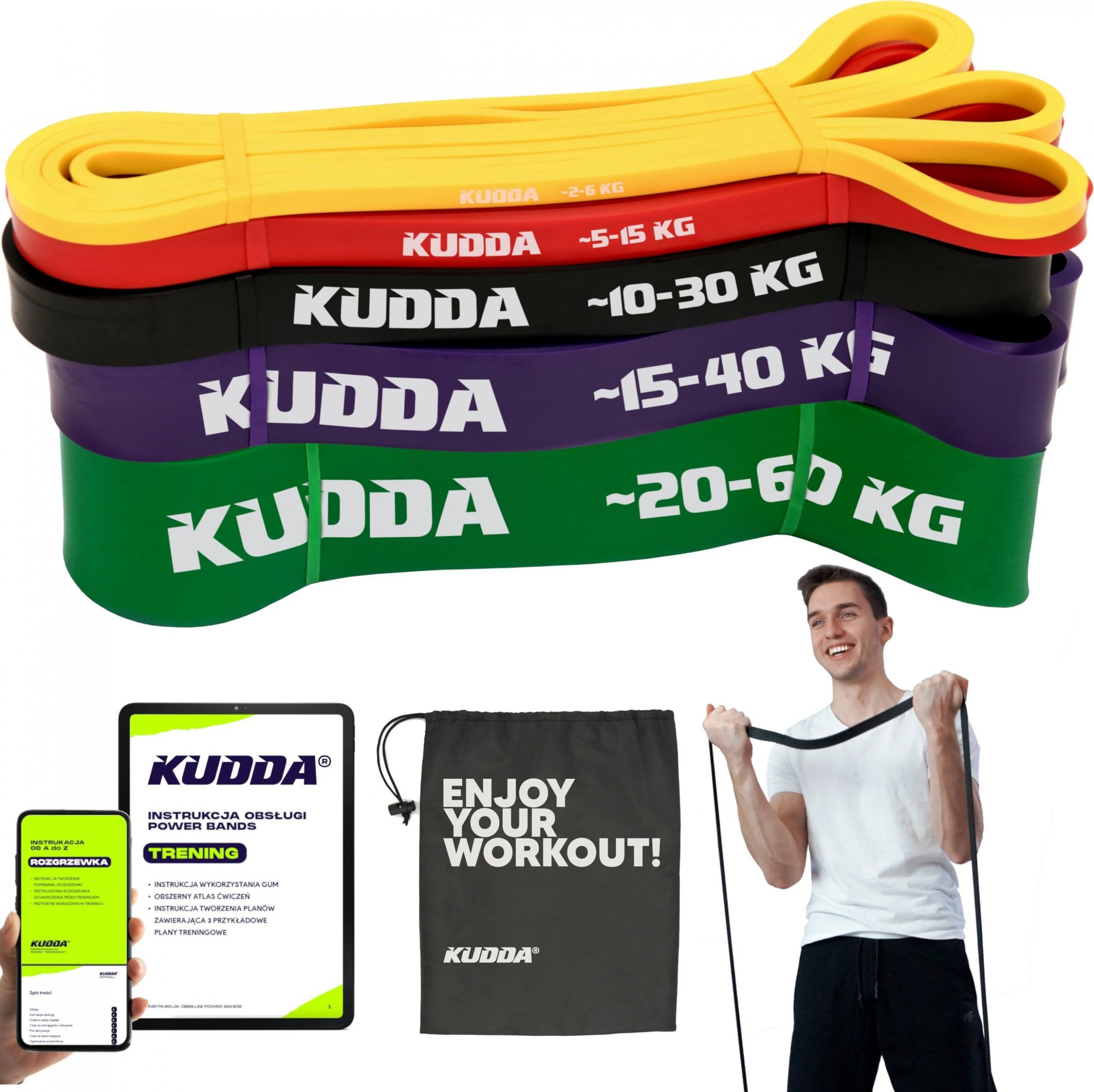 KUDDA ZESTAW 5 GUM DO ĆWICZEŃ POWER BAND gumy oporowe fitness WYSOKA JAKOŚĆ KUDDA