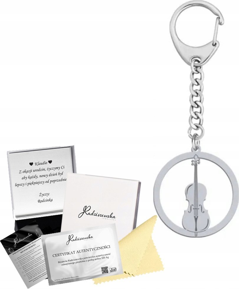 Radziszewska Jewellery Brelok do Kluczy Wiolonczela Srebro 925 Prezent GRAWER DEDYKACJA GRATIS