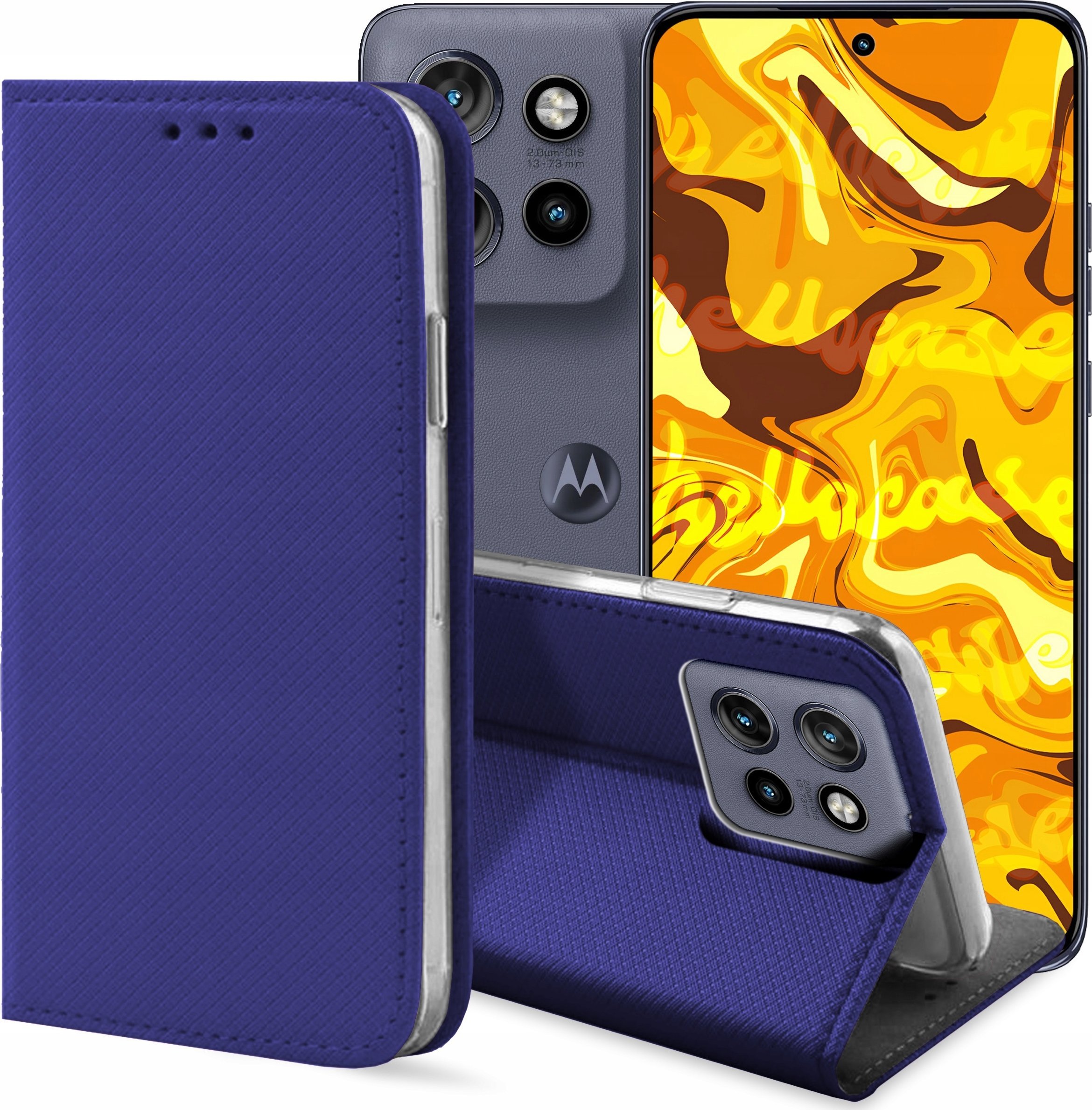 ETUI Z KLAPKĄ DO MOTOROLA EDGE 50 NEO / THINKPHONE 25 GRANATOWE MAGNETYCZNE