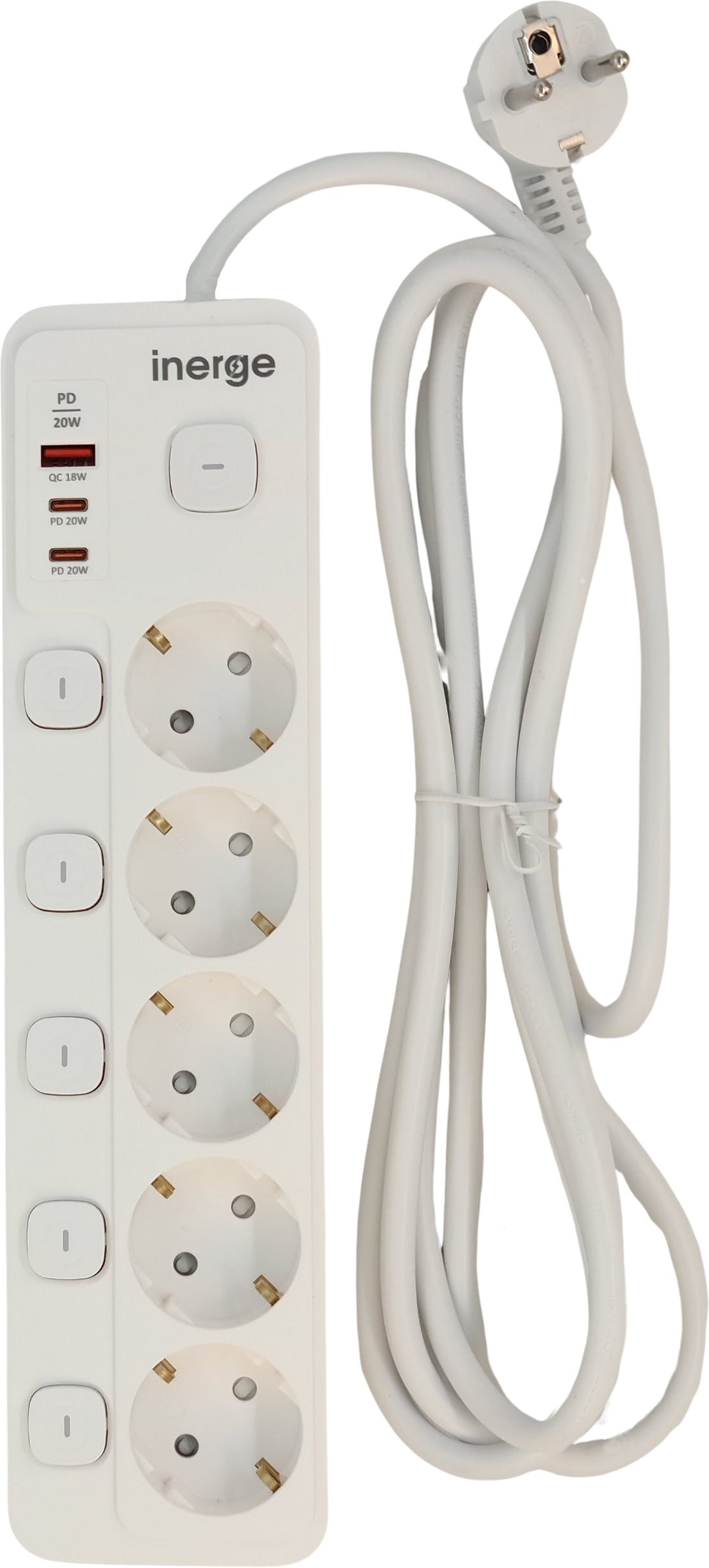 Przedłużacz INERGE 5-gniazdowy 3m ECE-0522PD-03-W