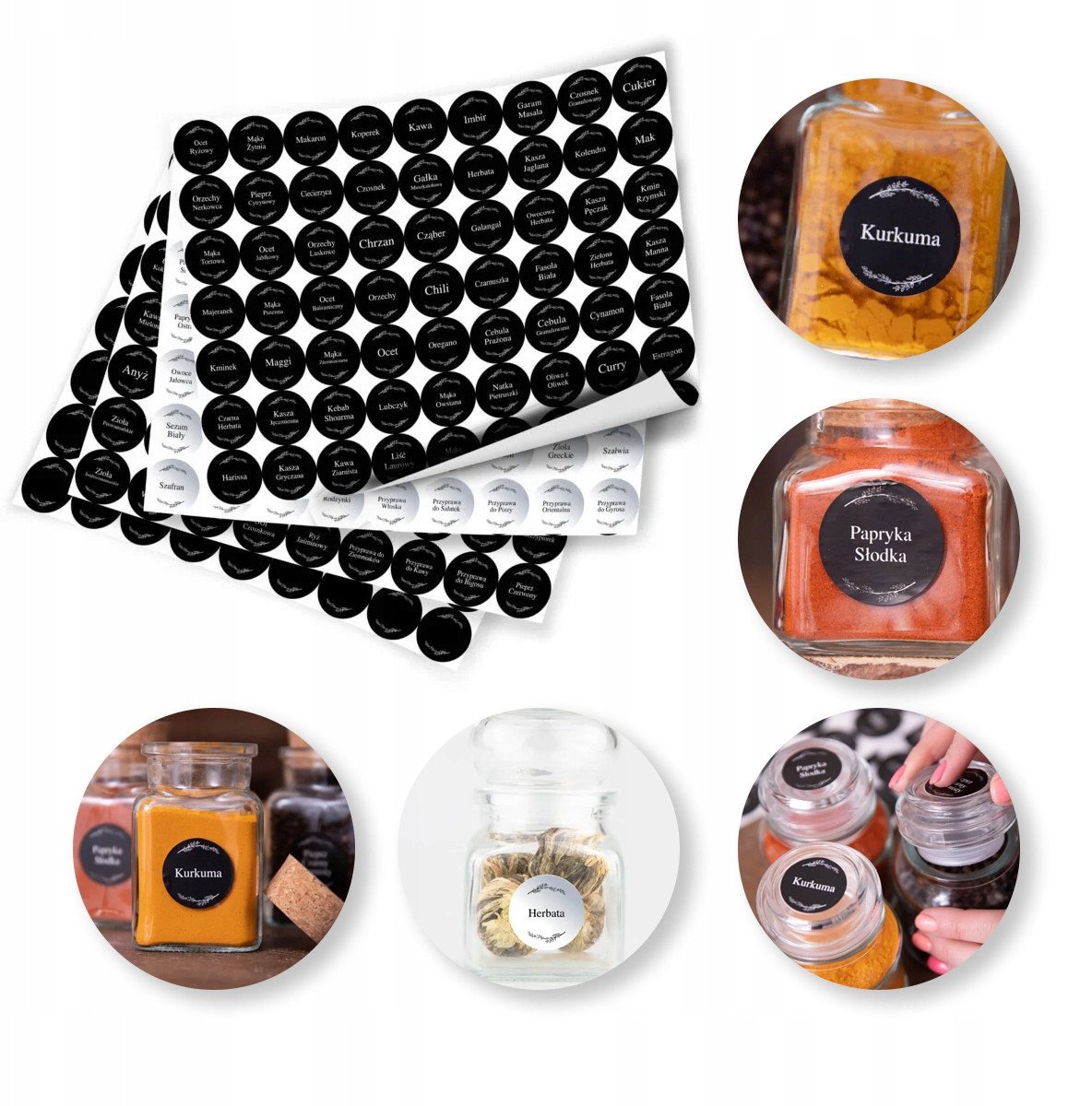 OKRĄGŁE ETYKIETY NAKLEJKI NA PRZYPRAWY SŁOIKI 252X