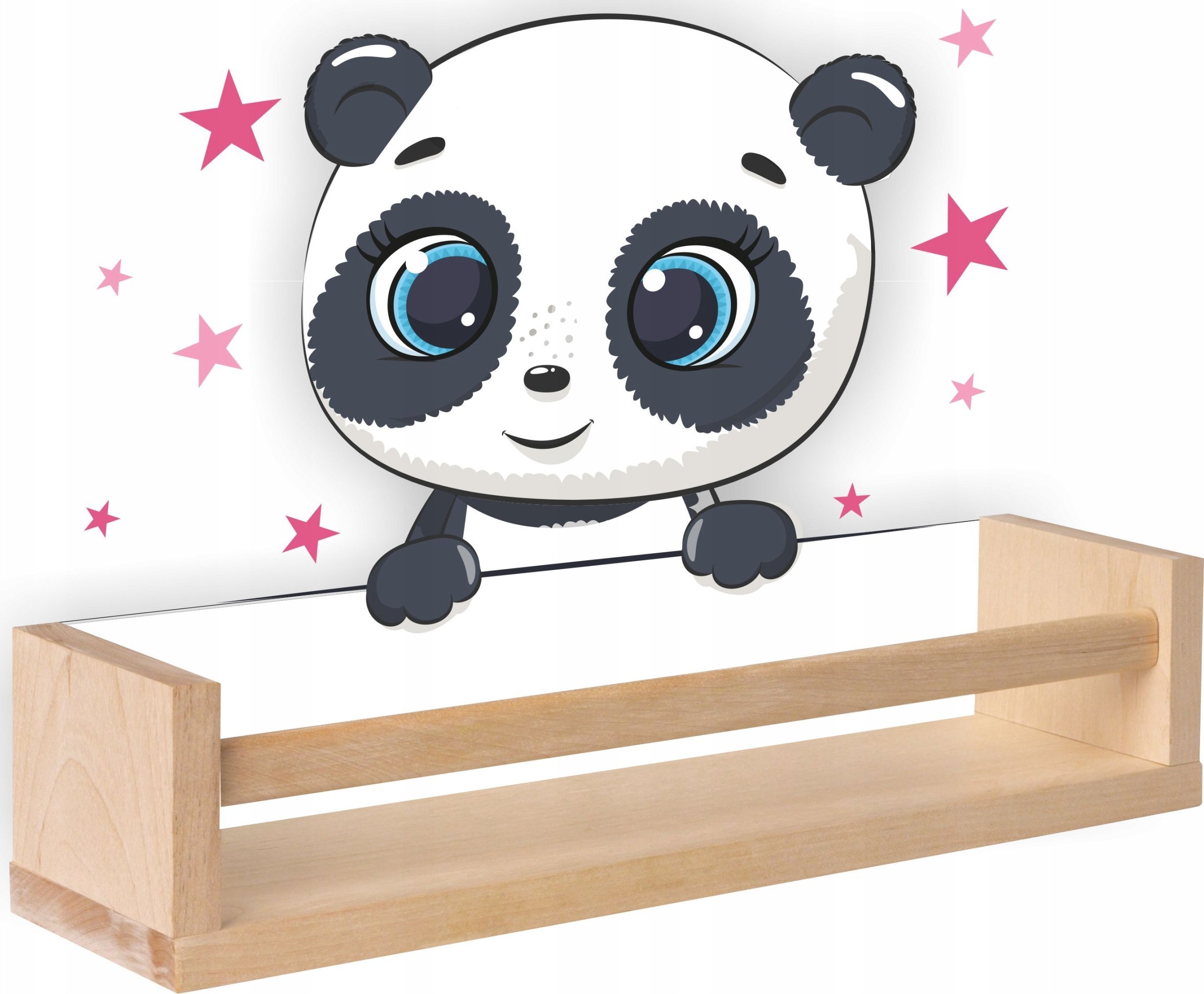Półka drewniana na książki zabawki panda gwiazdki