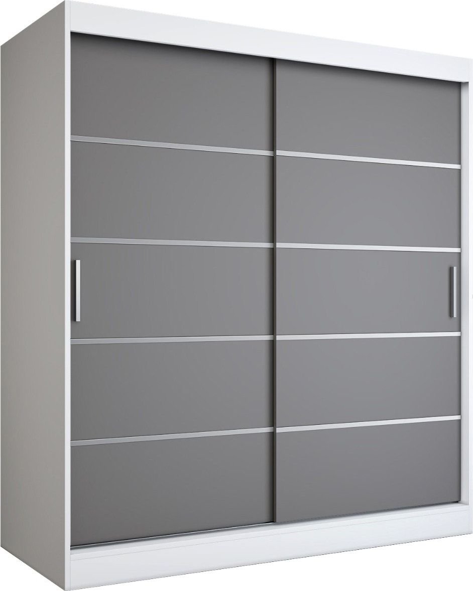 MKPOL Szafa przesuwna MODUO COMFORT 180 biała mat/antracyt z listwami