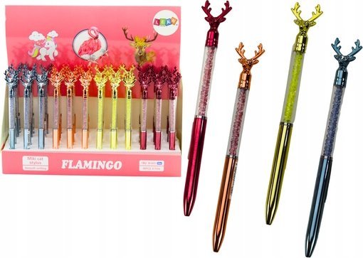 LeanToys Długopis Z Jeleniem Diamenciki Niebieski Czarny Wkład 0.7mm Mix