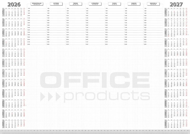 Podkładka na biurko OFFICE PRODUCTS, planer 2026/2027, biuwar 594x420mm A2 ,52k., biała