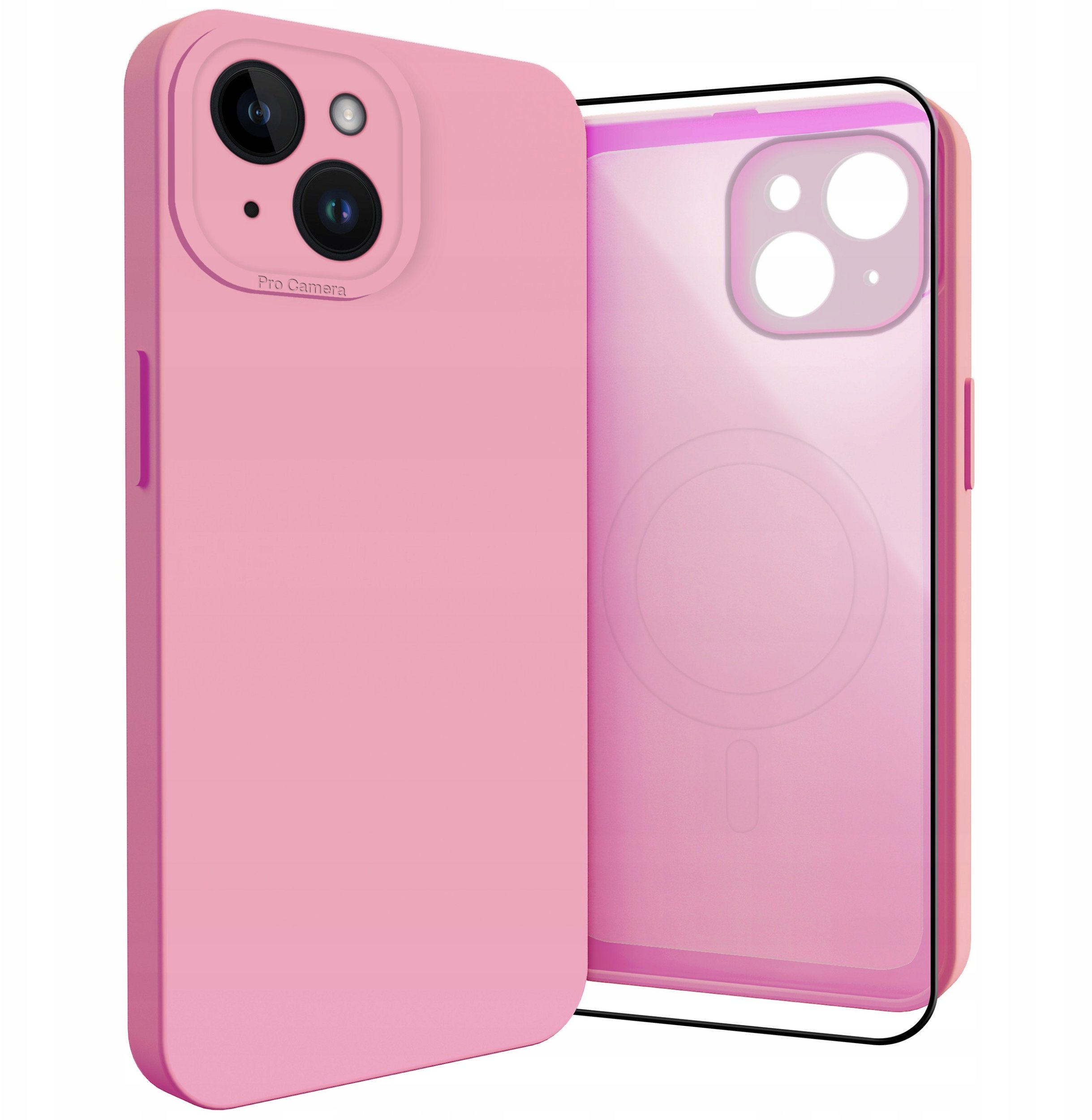 Etui do Apple iPhone 14 (Do Magsafe, Osłona Kamery, Różowe, Case) Szkło