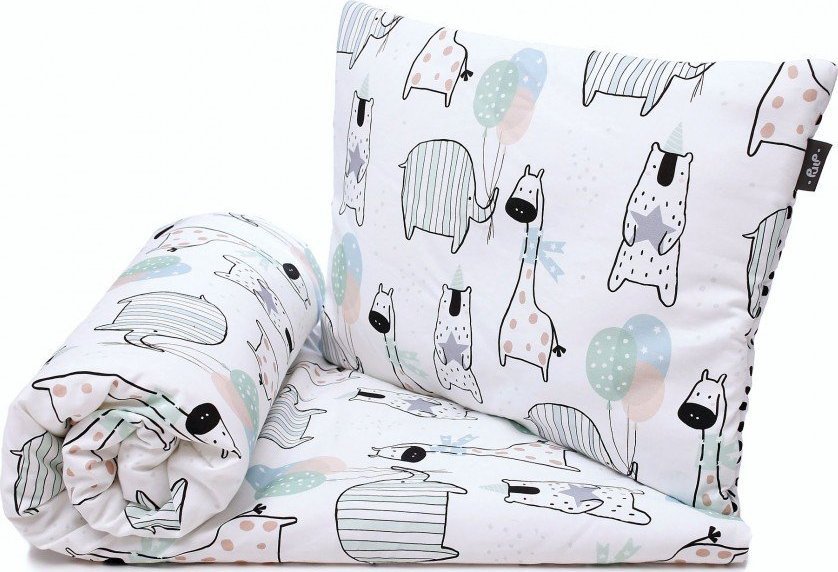 PULP BAMBOO Pościel z Bawełny Satynowej z wypełnieniem - ŻYRAFKI 60cm x75cm