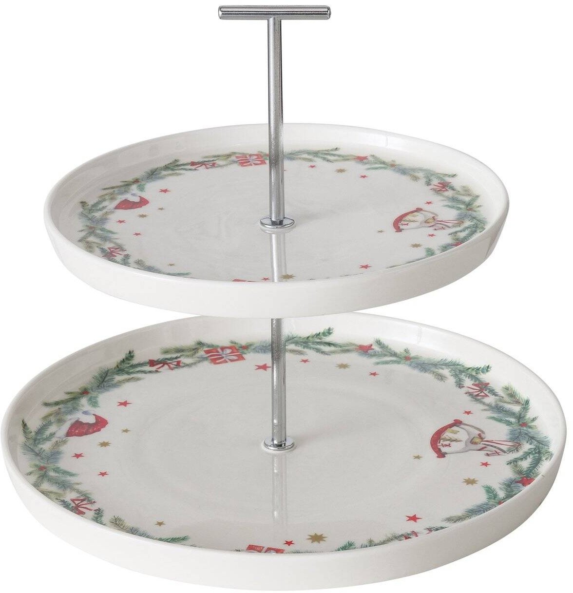 Dwupiętrowa patera ze świątecznym wzorem FLORENZA, wys. 22 cm