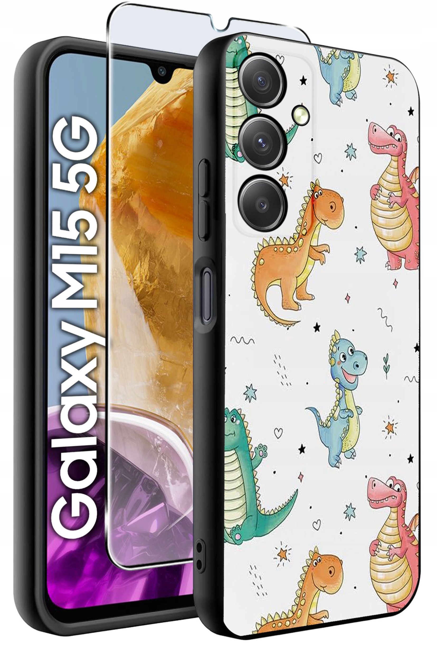 ETUI do Samsung M15 5G WZORY | SILIKONOWE MATT CASE + SZKŁO HARTOWANE 9H