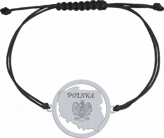 Radziszewska Jewellery Bransoletka Srebrna z Mapą Polski Sznurek 925 Grawer Prezent