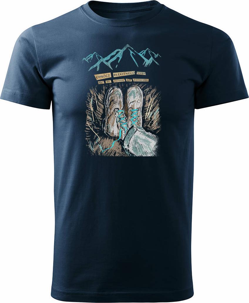 Topslang Koszulka outdoor w góry dla turysty namiot Tatry z butami męska granatowa REGULAR r. XXL