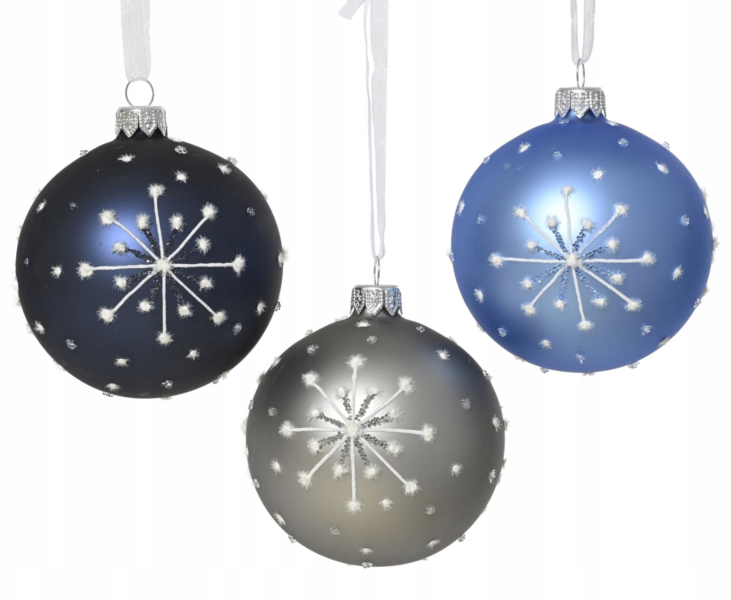 Bombka choinkowa szklana dekorowana okrągła śnieżynka matowa 8cm 1szt