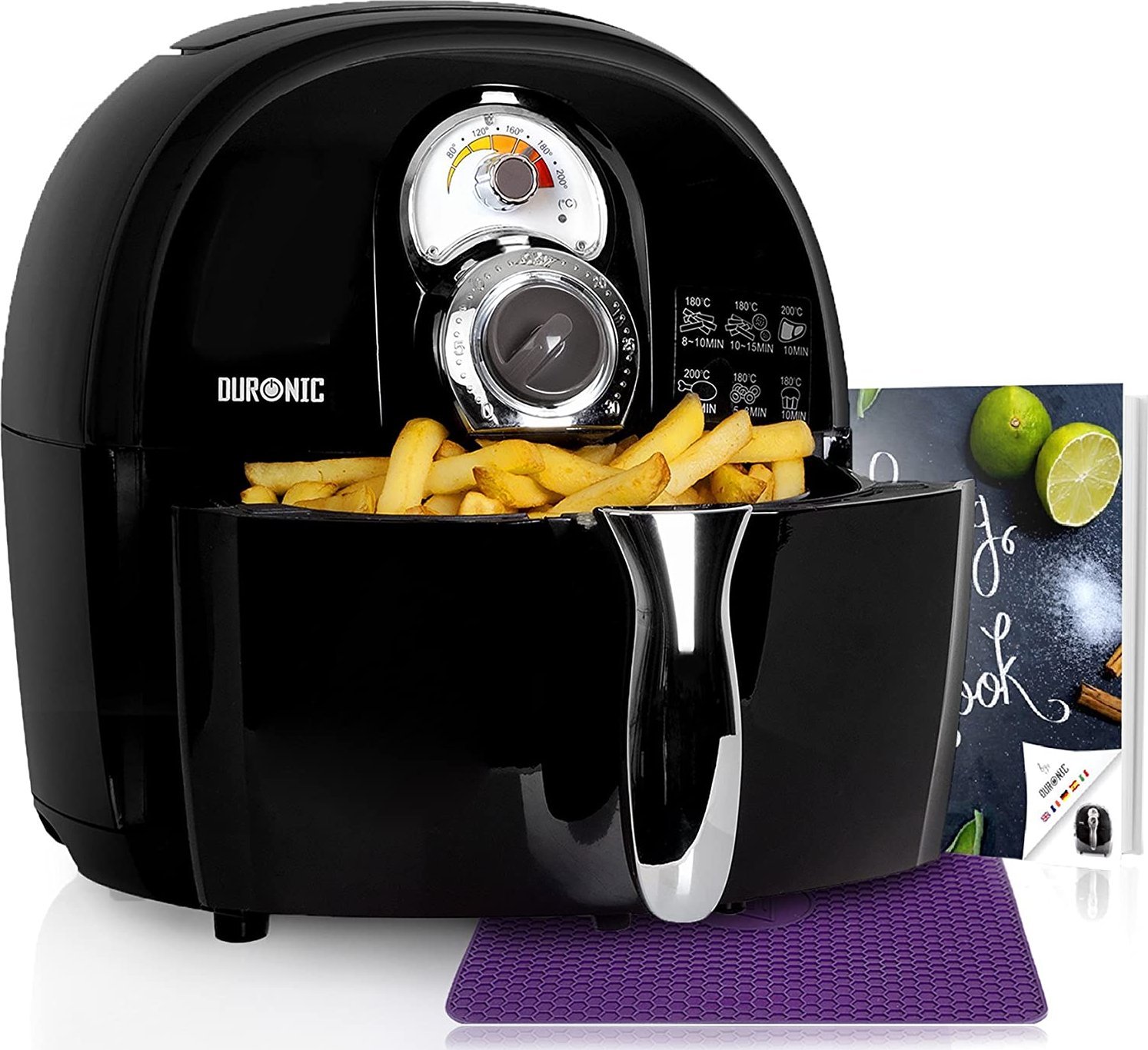 Frytkownica beztłuszczowa Duronic Duronic AF1 BK Frytownica frytkownica programator | beztluszczowa | na gorące powietrze | minipiekarnik | 1500W | mu