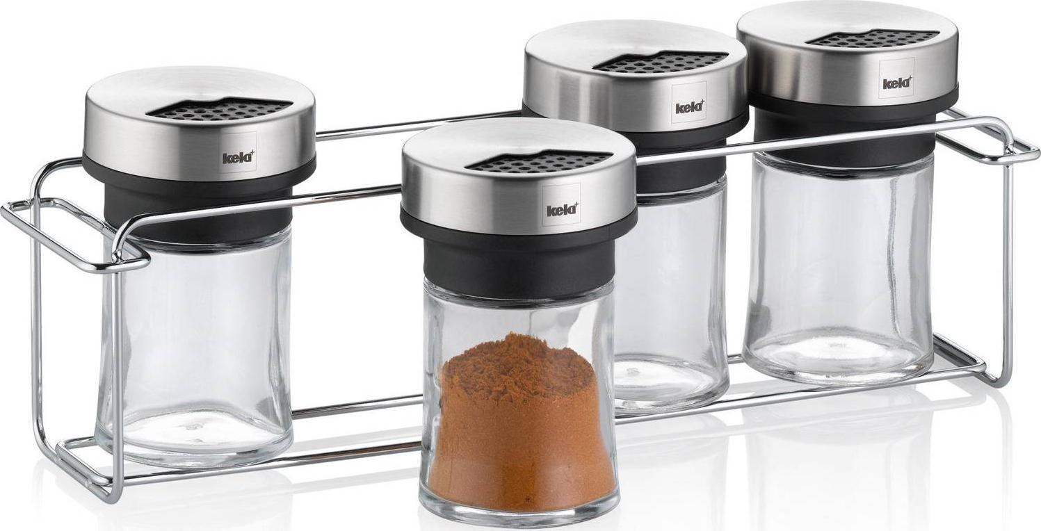 Kela stojak na przyprawy, 5 el., szkło/stal nierdzewna, 28 x 7 x 10 cm
