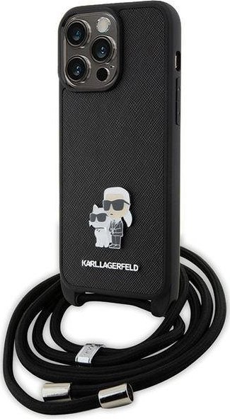 Karl Lagerfeld KLHCP15XSAKCPSK iPhone 15 Pro Max 6.7" hardcase czarny/black Crossbody Saffiano Metal Pin Karl & Choupette