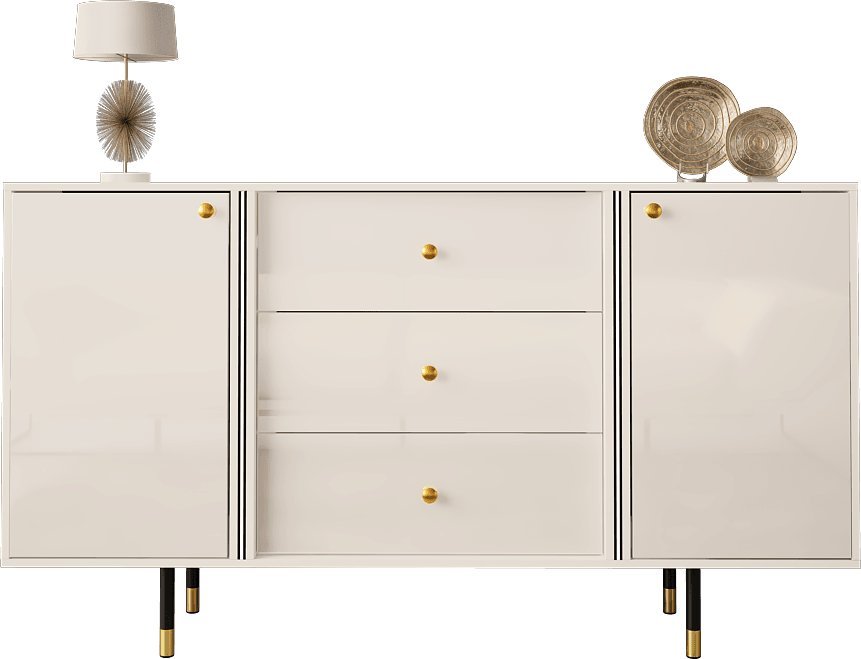 MEGSTYL KOMODA 160CM Z ZŁOTYMI ZDOBENIAMI - CRISTAL 2 biały mat - biały połysk