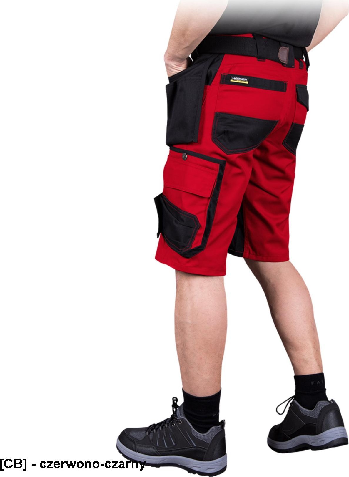 R.E.I.S. HARVER-TS - krótkie spodnie ochronne, 7 kieszeni, 65% poliester, 35% bawełna, gramatura 300 g/m2 - czerwono-czarny XL