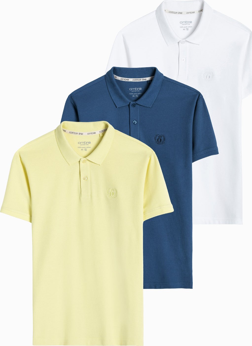 Ombre Zestaw koszulek męskich polo z dzianiny pique 3-pak - mix V16 Z28 L