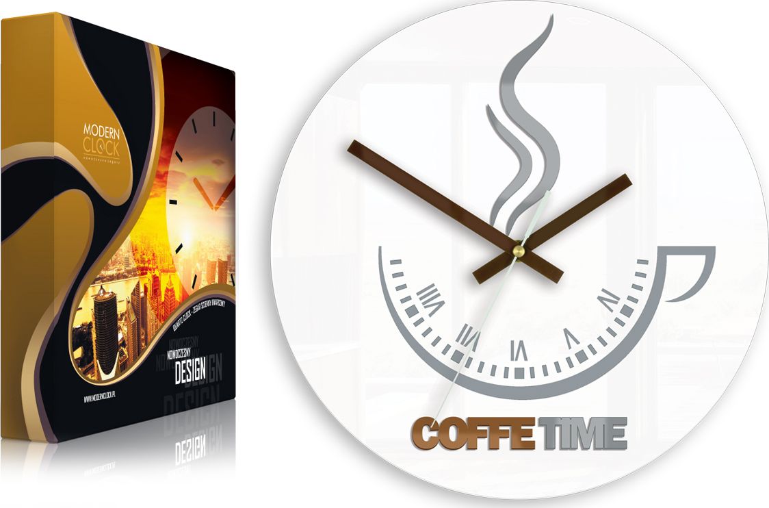ModernClock Zegar ścienny Coffee Time ver.II BIAŁA ULTRA CICHY