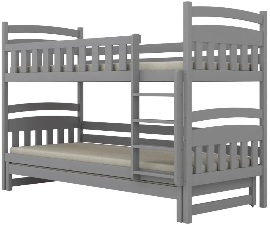 Łóżko piętrowe JULITA 200x90 szare drewniane trzyosobowe KOCOT KIDS