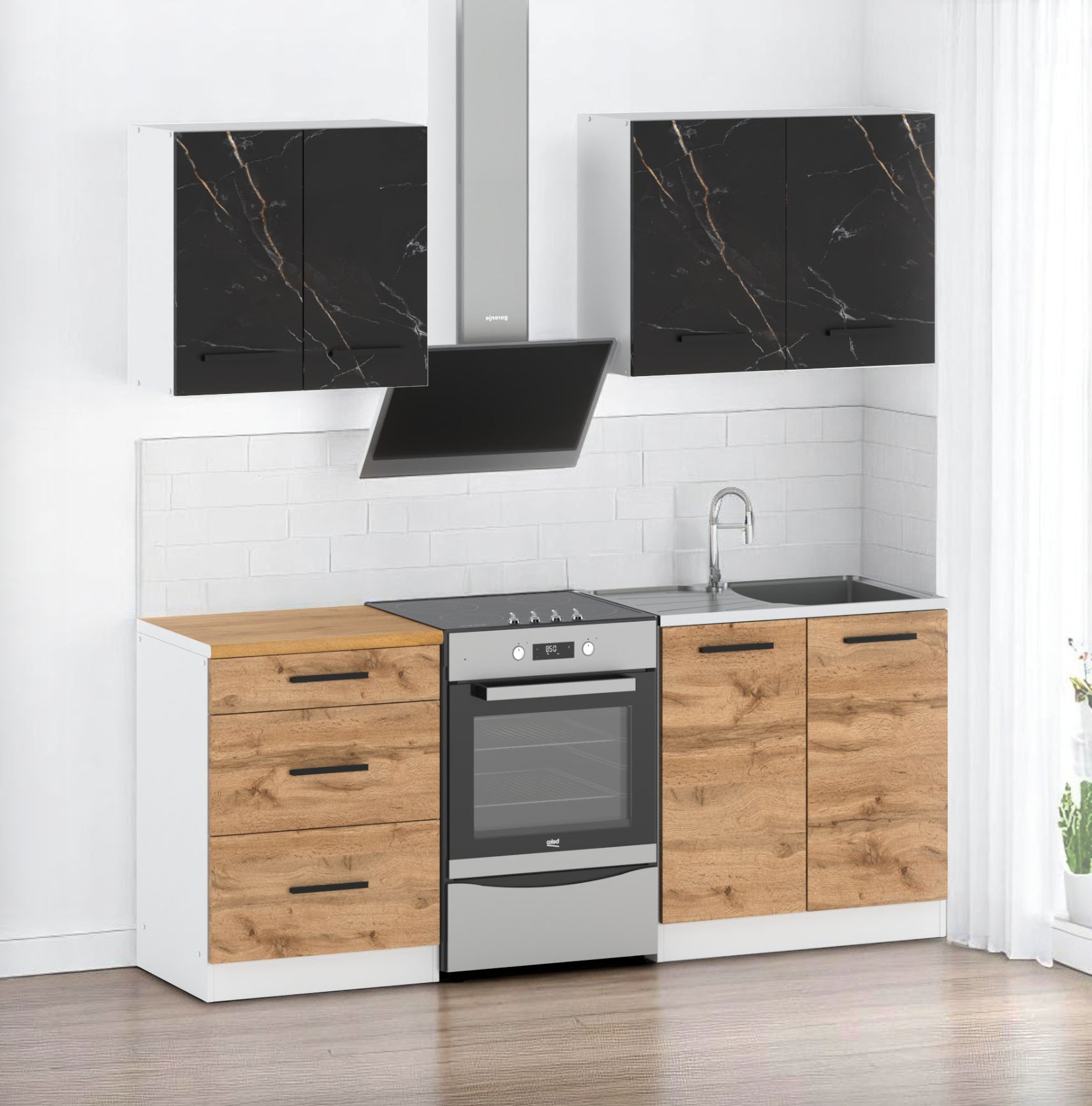 Kuchnia z blatem nowoczesna modułowa mała 2m biały wotan san sebastian