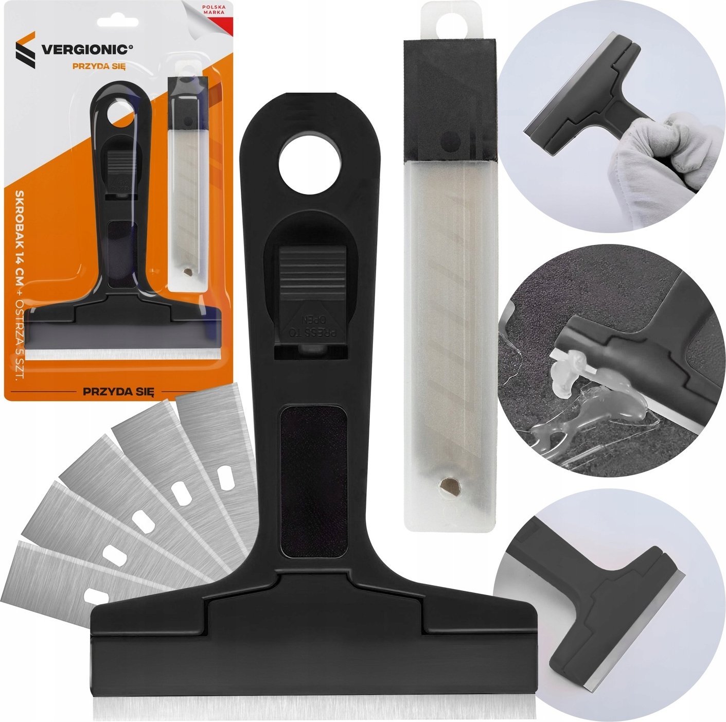 VERGIONIC SKROBACZKA SKROBAK DO FUG SZYB USUWANIA KLEJU + WYMIENNE OSTRZA MALARSKI