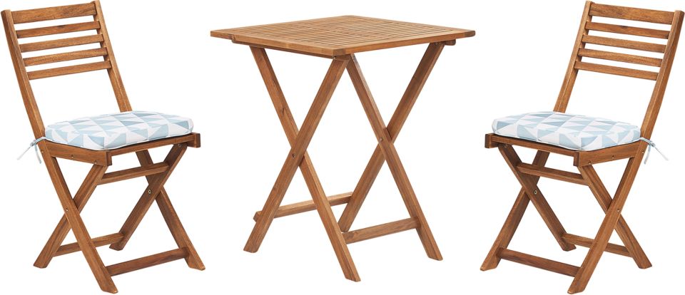Beliani Zestaw mebli balkonowych drewniany jasny z poduszkami niebieskimi FIJI