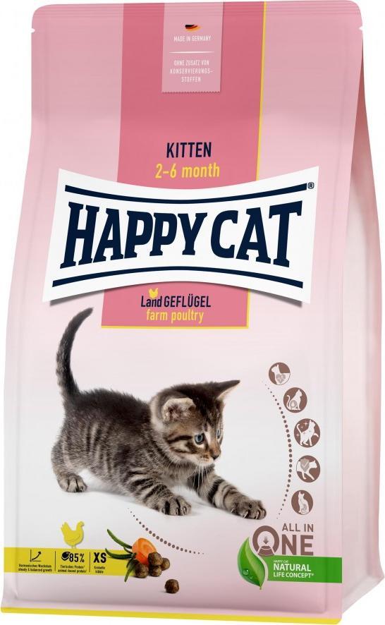 Happy Cat Kitten Farm Poultry, sucha karma, dla kociąt w wieku 2-6 mies, drób, 300 g, worek