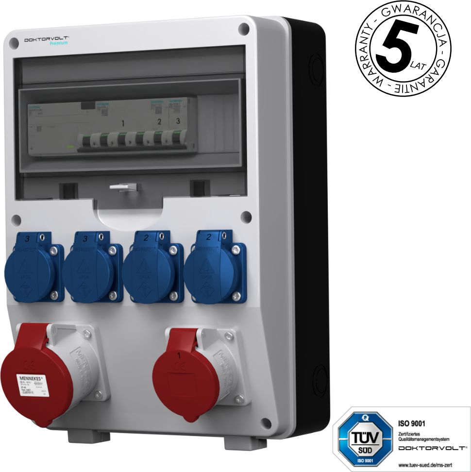 Doktorvolt Rozdzielnica budowlana pTD-S/FI 32A 16A 4x230V Schuko SIEMENS Mennekes Doktorvolt 4845