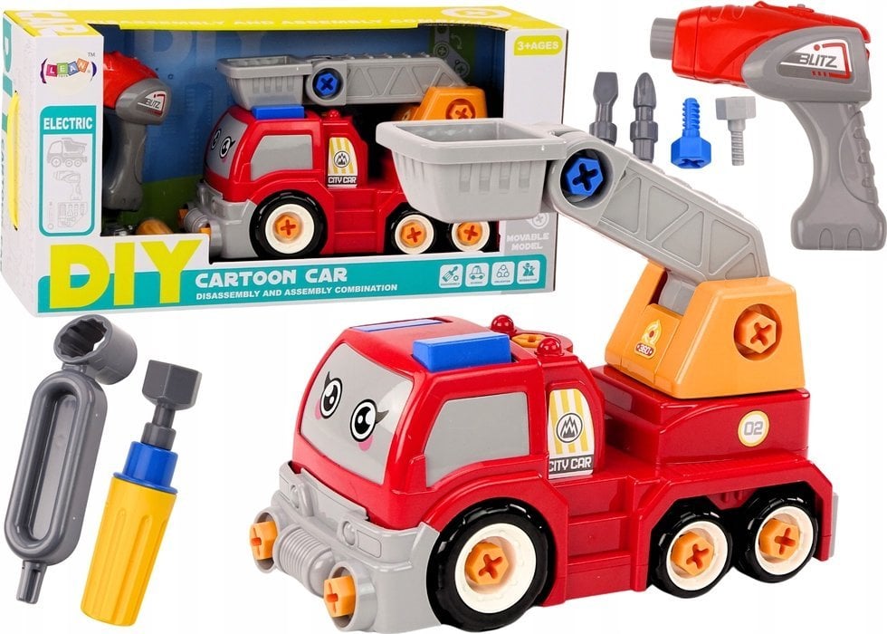 LeanToys Ciężarówka Z Wysięgnikiem Kreskówkowa Do Rozkręcania DIY Czerwony
