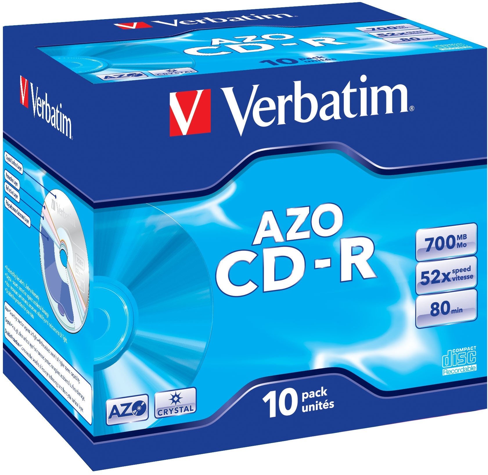 Verbatim CD-R, 43326, DataLife PLUS, 1-pack, 700MB, 52x, 80min., Crystal, jewel box, Cena za 1 szt