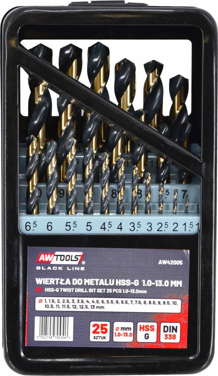 Wiertło AWTools AWTOOLS WIERTŁO METAL HSS M2 KPL. 25szt. /1,0-13,0mm/ PREMIUM AW42005