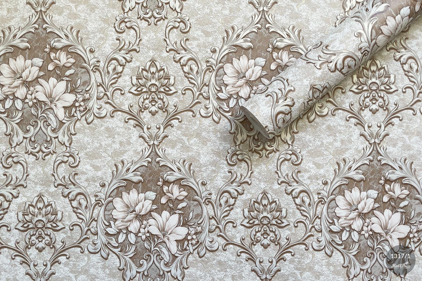 MallDeco TAPETA WINYLOWA ALONSO WZÓR, BEŻOWO-KAWOWY