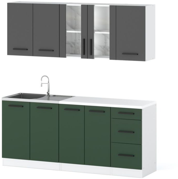 Kuchnia Mała Rest 2.0m Modułowa Pojemna Blat Biały Szary Butelkowa Zieleń