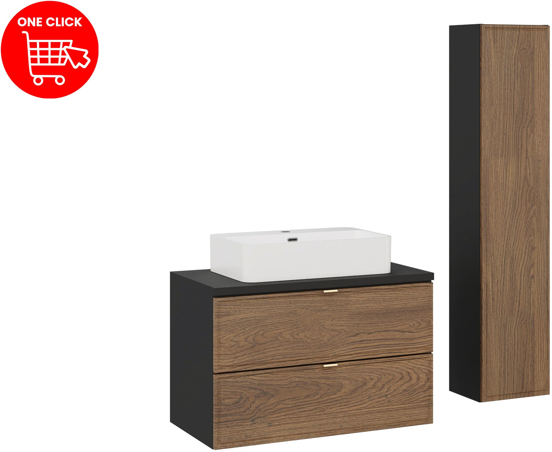 Zestaw meblowy 80cm z blatem, umywalką nablatową Trust i szafką wysoką