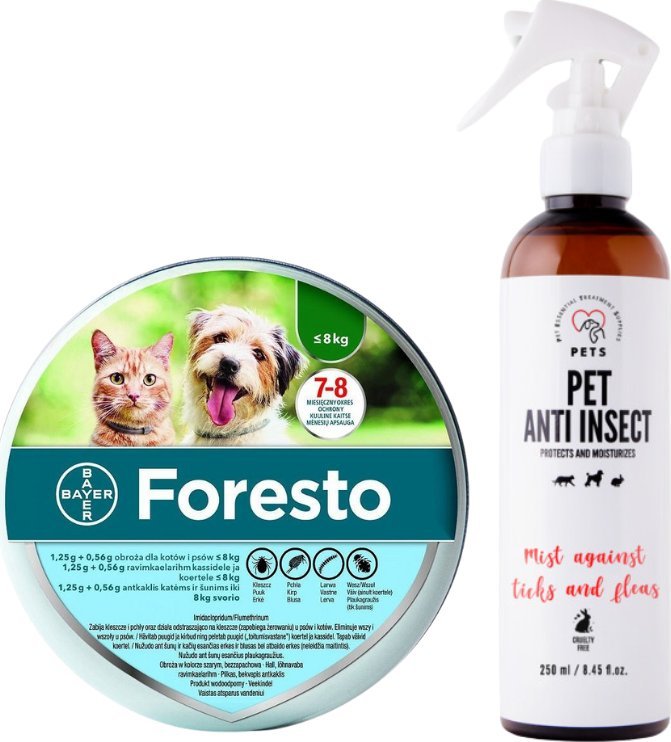 Bayer BAYER Foresto Obroża dla kotów i psów poniżej 8kg + PETS ANTI INSECT 250ml