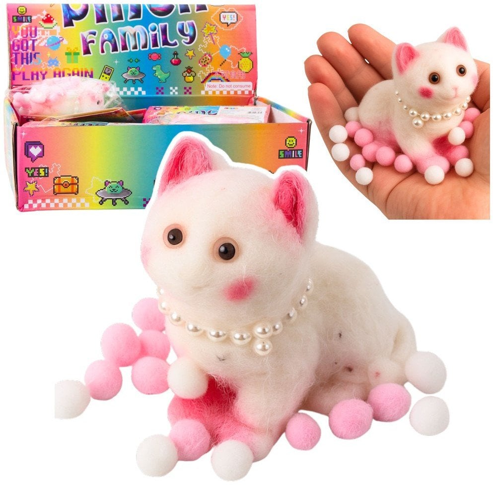 Gniotek Sensoryczny Miękki Kotek Z Perłami Pomponiki Biały 8cm EDUKAMP