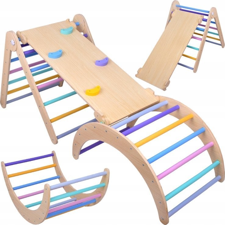 Drewniany Domowy Plac Zabaw Zestaw Wspinaczkowy dla dzieci 3w1 ZA5389